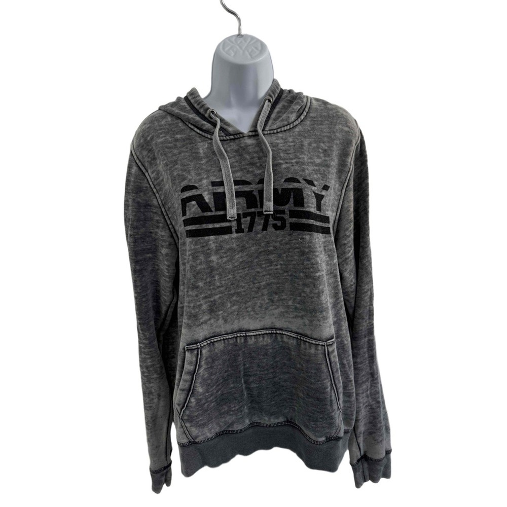 Army Hoodie Mens Medium M Distressed‎ Performance Gray Graphic Pocket Pullover